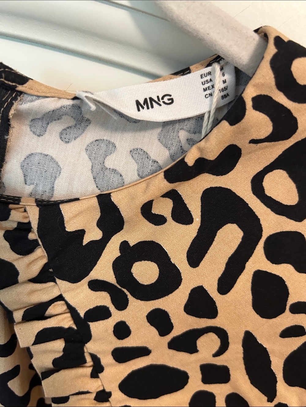 Mango Leopard Print Ruffle Neck Dress in Tan and Black - Picture 2 of 9